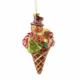 Gingerbread Waffle Cone Treats Glass Christmas Ornament Personalized by Russell Rhodes