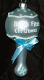 Sweet Baby's First Rattle Blue Glass Christmas Ornament Personalized by Russell Rhodes