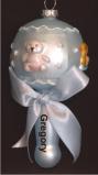 First Rattle Blue Glass Christmas Ornament Personalized by Russell Rhodes