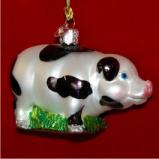 Black and White Pig Glass Christmas Ornament Personalized by Russell Rhodes