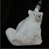 Polar Bear with Baby Bear Cub Glass Christmas Ornament Personalized by Russell Rhodes