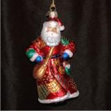 Patchwork Santa Glass Christmas Ornament Personalized by Russell Rhodes