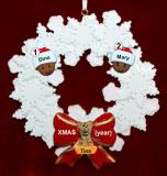African American Grandparents Christmas Ornament Celebration Wreath Red Bow 2 Grandkids 1 Dog, Cat, or Other Pet Personalized by RussellRhodes.com