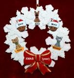 African American Grandparents Christmas Ornament Celebration Wreath Red Bow 2 Grandkids 3 Dogs, Cats, Pets Custom Add-ons Personalized by RussellRhodes.com