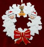 Grandparents Christmas Ornament Celebration Wreath Red Bow 2 Grandkids with 1 Dog, Cat, or Other Pet Personalized by RussellRhodes.com