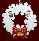 Grandparents Christmas Ornament Celebration Wreath Red Bow 2 Mixed Race Grandkids 1 Dog, Cat, or Other Pet Personalized by RussellRhodes.com