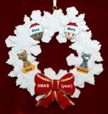 Grandparents Christmas Ornament Celebration Wreath Red Bow 2 Mixed Race Grandkids 2 Dogs, Cats, Pets Custom Add-ons Personalized by RussellRhodes.com