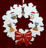 Grandparents Christmas Ornament Celebration Wreath Red Bow 2 Mixed Race Grandkids 3 Dogs, Cats, Pets Custom Add-ons Personalized by RussellRhodes.com