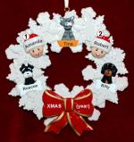 Couples Christmas Ornament Celebration Wreath Red Bow & 3 Dogs, Cats, Pets Custom Add-ons Personalized by RussellRhodes.com