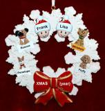 Couples Christmas Ornament Celebration Wreath Red Bow & 4 Dogs, Cats, Pets Custom Add-ons Personalized by RussellRhodes.com