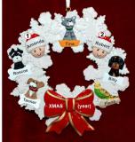 Couples Christmas Ornament Celebration Wreath Red Bow & 5 Dogs, Cats, Pets Custom Add-ons Personalized by RussellRhodes.com