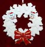 Single Dad Christmas Ornament 1 Child Celebration Wreath with Red Bow Personalized by RussellRhodes.com