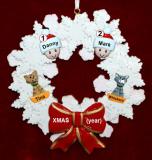 Gay Couple Christmas Ornament Celebration Wreath Red Bow 2 Dogs, Cats, Pets Custom Add-ons Personalized by RussellRhodes.com