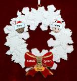 Mixed Race Couple Christmas Ornament Celebration Wreath Red Bow 1 Dog, Cat, or Other Pet Personalized by RussellRhodes.com