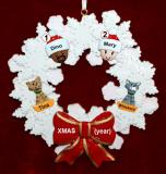 Mixed Race Couple Christmas Ornament Celebration Wreath Red Bow 2 Dogs, Cats, Pets Custom Add-ons Personalized by RussellRhodes.com