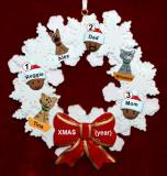 African American Black Family Christmas Ornament for 3 Celebration Wreath Red Bow 3 Dogs, Cats, Pets Custom Add-ons Personalized by RussellRhodes.com