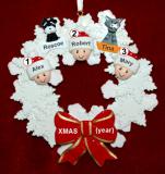 Grandparents Christmas Ornament 3 Grandkids Wreath Red Bow with 1 Dog, Cat, or Other Pet Personalized by RussellRhodes.com