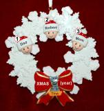 Family Christmas Ornament for 3 Celebration Wreath Red Bow 1 Dog, Cat, or Other Pet Personalized by RussellRhodes.com