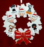Family Christmas Ornament for 3 Celebration Wreath Red Bow 4 Dogs, Cats, Pets Custom Add-ons Personalized by RussellRhodes.com