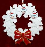 Single Mom Christmas Ornament 2 Kids Celebration Wreath Red Bow Personalized by RussellRhodes.com
