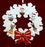 Mixed Race Family  Christmas Ornament for 3 Celebration Wreath Red Bow 2 Dogs, Cats, Pets Custom Add-ons Personalized by RussellRhodes.com