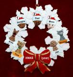 Mixed Race Family  Christmas Ornament for 3 Celebration Wreath Red Bow 4 Dogs, Cats, Pets Custom Add-ons Personalized by RussellRhodes.com