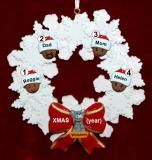 African American Black Family Christmas Ornament for 4 Celebration Wreath Red Bow 1 Dog, Cat, or Other Pet Personalized by RussellRhodes.com