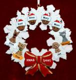 African American Black Family Christmas Ornament for 4 Celebration Wreath Red Bow 4 Dogs, Cats, Pets Custom Add-ons Personalized by RussellRhodes.com