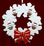 African American Black Family of 4 Christmas Ornament Celebration Wreath Red Bow Personalized by RussellRhodes.com