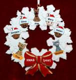 Grandparents Christmas Ornament Celebration Wreath Red Bow 4 Mixed Race Grandkids 3 Pets Personalized by RussellRhodes.com