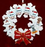 Family Christmas Ornament for 4 Celebration Wreath Red Bow 4 Dogs, Cats, Pets Custom Add-ons Personalized by RussellRhodes.com