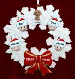 Gay Family Christmas Ornament 2 Children Celebration Wreath Red Bow 1 Dog, Cat, or Other Pet Personalized by RussellRhodes.com