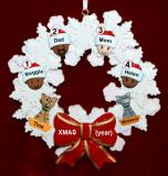 Mixed Race Family  Christmas Ornament for 4 Celebration Wreath Red Bow 2 Dogs, Cats, Pets Custom Add-ons Personalized by RussellRhodes.com