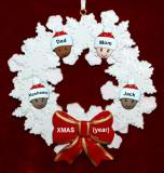 Mixed Race Family of 4 Christmas Ornament Celebration Wreath Red Bow Personalized by RussellRhodes.com