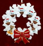 African American Black Family Christmas Ornament for 5 Celebration Wreath Red Bow Personalized by RussellRhodes.com