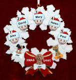 Grandparents Christmas Ornament 5 Grandkids Celebration Wreath Red Ornament with 3 Dogs, Cats, Pets Custom Add-ons Personalized by RussellRhodes.com