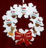 Grandparents Christmas Ornament Celebration Wreath Red Bow 5 Mixed Race Grandkids Personalized by RussellRhodes.com