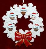 Grandparents Christmas Ornament Celebration Wreath Red Bow 5 Mixed Race Grandkids Personalized by RussellRhodes.com