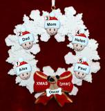 Family Christmas Ornament for 5 Celebration Wreath Red Bow 1 Dog, Cat, or Other Pet Personalized by RussellRhodes.com