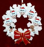 Family Christmas Ornament for 5 Celebration Wreath Red Bow 2 Dogs, Cats, Pets Custom Add-ons Personalized by RussellRhodes.com