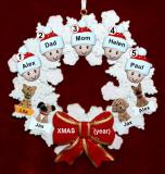 Family Christmas Ornament for 5 Celebration Wreath Red Bow 4 Dogs, Cats, Pets Custom Add-ons Personalized by RussellRhodes.com