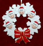 Family Christmas Ornament Celebration Wreath Red Bow for 5 Personalized by RussellRhodes.com
