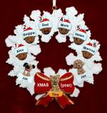 African American Black Family Christmas Ornament for 6 Celebration Wreath Red Bow Personalized by RussellRhodes.com