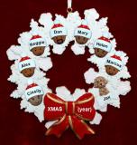 African American Grandparents Christmas Ornament Celebration Wreath Red Bow 7 Grandkids with 1 Dog, Cat, Pets Custom Add-Ons Personalized by RussellRhodes.com