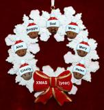 African American Black Family of 7 Christmas Ornament Celebration Wreath Red Bow Personalized by RussellRhodes.com
