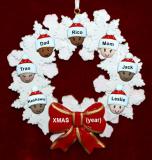 Grandparents Christmas Ornament Celebration Wreath Red Bow 7 Mixed Race Grandkids Personalized by RussellRhodes.com