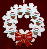African American Black Family of 8 Christmas Ornament Celebration Wreath Red Bow Personalized by RussellRhodes.com