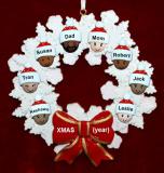 Mixed Race Family of 8 Christmas Ornament Celebration Wreath Red Bow Personalized by RussellRhodes.com