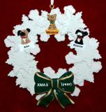 Dogs, Cats, or Other Pets Christmas Ornament Holiday Wreath with Green Bow (3) Personalized by RussellRhodes.com