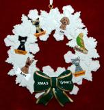 Dogs, Cats, or Other Pets Christmas Ornament Holiday Wreath with Green Bow (6) Personalized by RussellRhodes.com